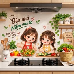 Decal dán bếp 2 em bé đáng yêu 60x90cm 2
