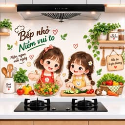 Decal dán bếp 2 em bé đáng yêu 60x90cm 1