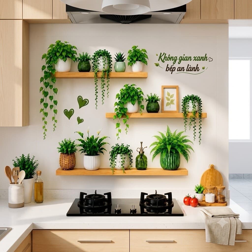 Decal dán bếp 3 kệ cây xanh(60x90cm)