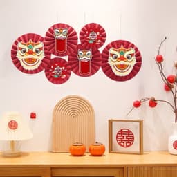Bộ trang trí 6 quạt giấy 2027 Happy New Year màu đỏ vàng cho Tết 6