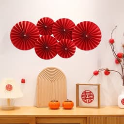 Bộ trang trí 6 quạt giấy 2027 Happy New Year màu đỏ vàng cho Tết 5