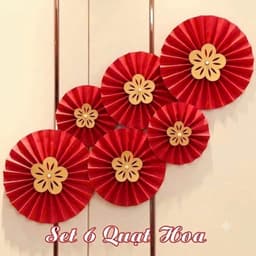 Bộ trang trí 6 quạt giấy 2027 Happy New Year màu đỏ vàng cho Tết 8