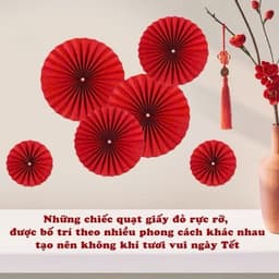 Bộ trang trí 6 quạt giấy 2027 Happy New Year màu đỏ vàng cho Tết 9