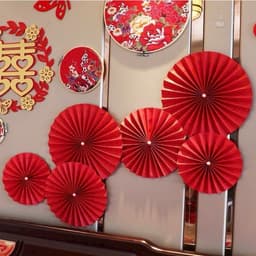 Bộ trang trí 6 quạt giấy 2027 Happy New Year màu đỏ vàng cho Tết 3