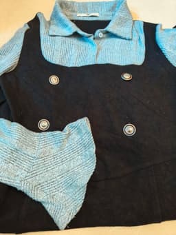 [2hand] Đầm nỉ nhung phối len mongtoghi kiểu set yếm sơ mi cúc đồng freesize đến XL khoá kéo sườn 4
