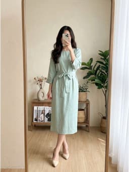 [2hand] Đầm lụa xanh ngọc suông kèm đai freesize đến XL 1