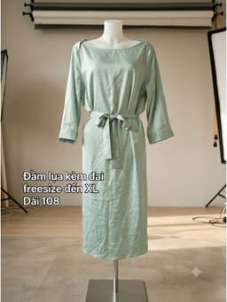 [2hand] Đầm lụa xanh ngọc suông kèm đai freesize đến XL 2