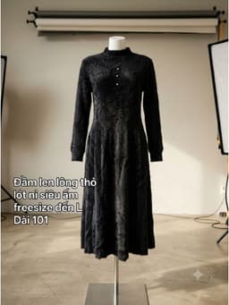 [2hand] Đầm len lông thỏ đen lót nỉ dáng babydoll siêu ấm freesize đến L 2