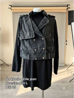 [2hand] Áo khoác gi lê jean đen xước freesize đến L 2