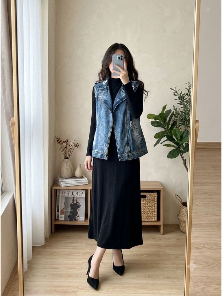 [2hand] Áo khoác ghile jean xanh mềm rách kéo khoá freesize đến 2XL
