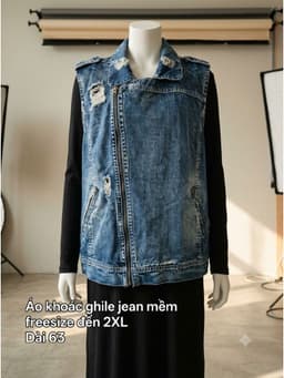 [2hand] Áo khoác ghile jean xanh mềm rách kéo khoá freesize đến 2XL 2