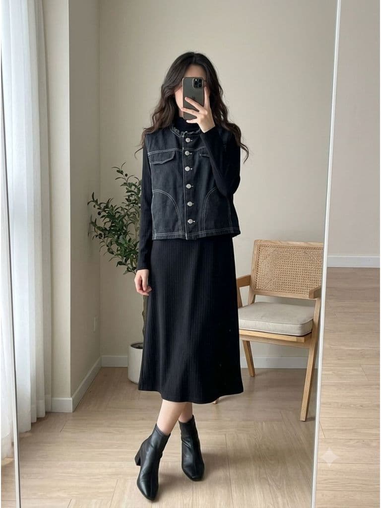 [2hand] Áo khoác gile jean xanh đậm mềm size S