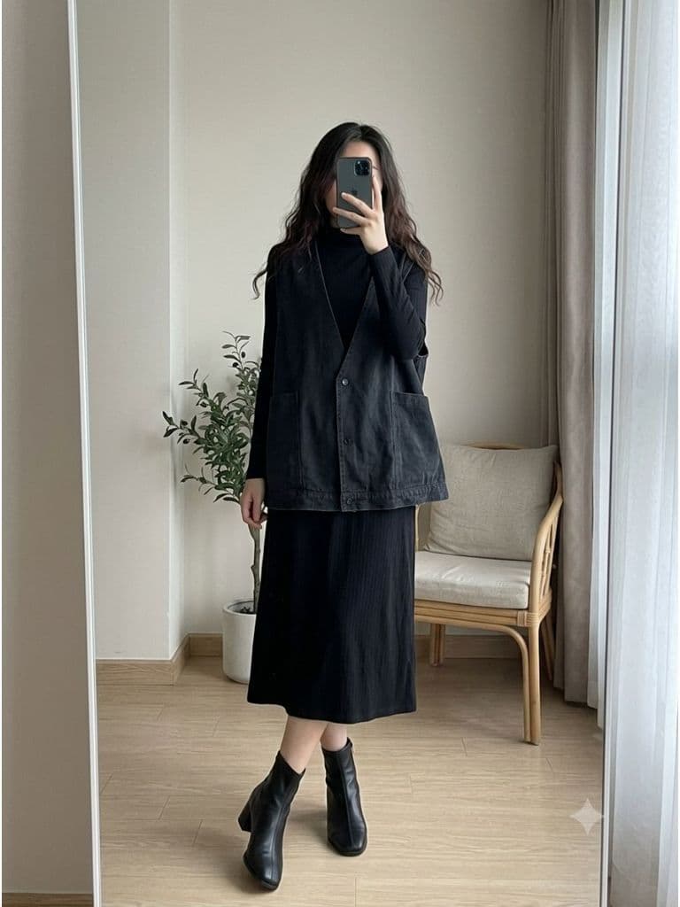 [2hand] Áo khoác gile jean đen dáng rộng bigsize freesize đến 3XL