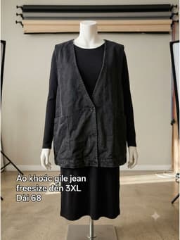 [2hand] Áo khoác gile jean đen dáng rộng bigsize freesize đến 3XL 2