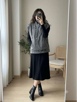[2hand] Áo khoác gi lê jean xám kiểu cúc chéo cổ cao size S M 1