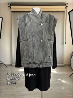 [2hand] Áo khoác gi lê jean xám kiểu cúc chéo cổ cao size S M 2