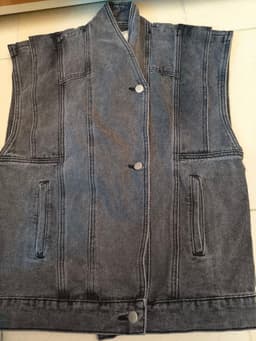 [2hand] Áo khoác gi lê jean xám kiểu cúc chéo cổ cao size S M 4