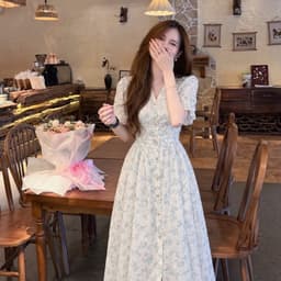 Đầm thêu hoa cổ v Xukadress, váy xanh nhã nhặn dịu dàng thướt tha tôn dáng 7