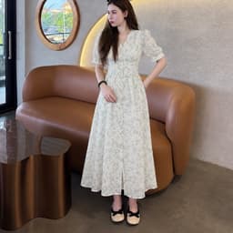Đầm thêu hoa cổ v Xukadress, váy xanh nhã nhặn dịu dàng thướt tha tôn dáng 8