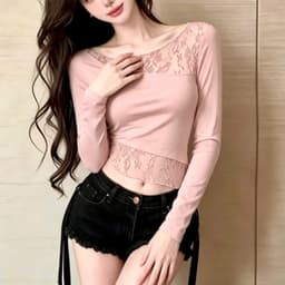 Áo kiểu nữ phối ren tay dài thu đông phối ren ôm body RTD35 5