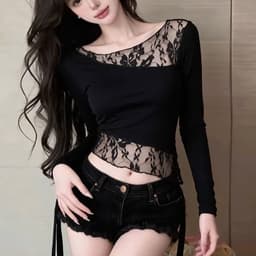 Áo kiểu nữ phối ren tay dài thu đông phối ren ôm body RTD35 4