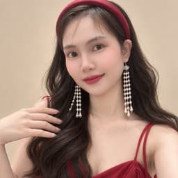 Băng Đô Nhung Đỏ Đô Tua Rua Ngọc Trai Phong Cách Cổ Trang, Cài Tóc Hán Phục Đính Hoa Bạc Thanh Lịch Cho Nữ 4