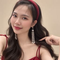 Băng Đô Nhung Đỏ Đô Tua Rua Ngọc Trai Phong Cách Cổ Trang, Cài Tóc Hán Phục Đính Hoa Bạc Thanh Lịch Cho Nữ 3