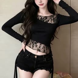 Áo thun nữ tay dài cổ bo phối ren màu trắng dáng ôm thanh lịch phong cách thu đông mới hot trend BYN BYN RTD35 4