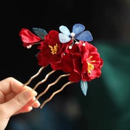 Trâm Cài Tóc Cổ Trang 2 Chân Hoa Đỏ Bướm Xanh Tua Rua Dài – Trâm Tóc Áo Dài, Hán Phục, Sườn Xám, Cài Tóc Cô Dâu 4