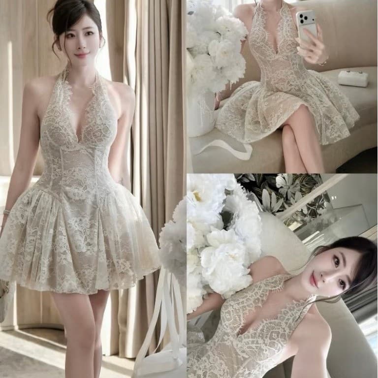 Váy ren xoè cổ yếm Xukadress – Đầm dự tiệc sang chảnh, thanh lịch, trẻ trung