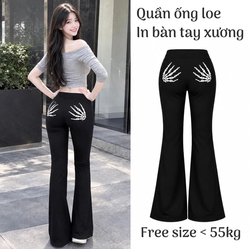 Quần legging dài ống loe tôn dáng in hoạ tiết bàn tay xương mới lạ BYN BYN Q6XUONG