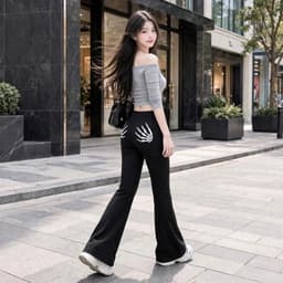 Quần dài nữ ống loe tôn dáng phong cách y2k in hoạ tiết bàn tay xương cá tính Q6XUONG 3