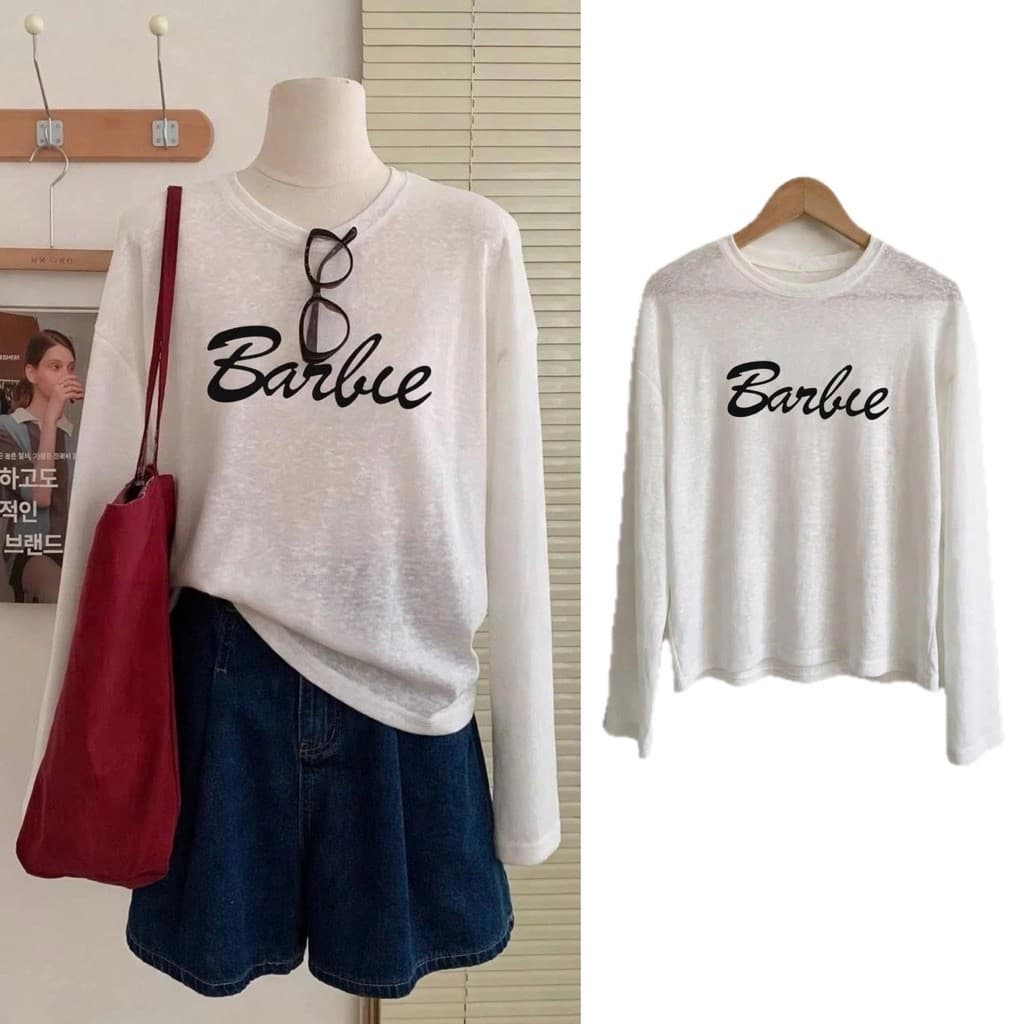 Áo thun giấy xước mỏng in hoạ tiết chữ đơn giản phối đồ xinh BYN BYN TG BARBIE