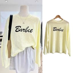 Áo thun form rộng tay dài chất thun giấy xước mềm mịn hot trend in chữ Barbie phong cách đơn giản TG BARBIE 1
