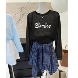 Áo thun form rộng tay dài chất thun giấy xước mềm mịn hot trend in chữ Barbie phong cách đơn giản TG BARBIE 9