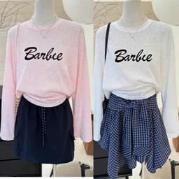Áo thun nữ form rộng tay dài thu đông in hoạ tiết,  Áo thun giấy xước mềm mịn hot trend TG BARBIE 8