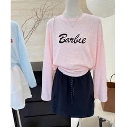Áo thun nữ form rộng tay dài thu đông in hoạ tiết,  Áo thun giấy xước mềm mịn hot trend TG BARBIE 4
