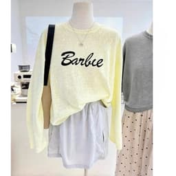 Áo thun nữ form rộng tay dài thu đông in hoạ tiết,  Áo thun giấy xước mềm mịn hot trend TG BARBIE 7
