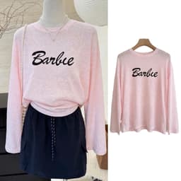 Áo thun giấy xước form rộng tay dài in hoạ tiết chữ đơn giản style basif dễ phối đồ Kiểu Hàn Quốc BYN BYN TG BARBIE 1
