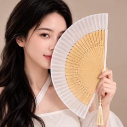 Quạt Xếp Cổ Trang Cầm Tay Hoa Văn Thanh Lịch, Quạt Gấp Phong Cách Trung Hoa, Quạt Múa Chụp Ảnh 33x18cm 4