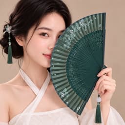 Quạt Xếp Cổ Trang Cầm Tay Hoa Văn Thanh Lịch, Quạt Gấp Phong Cách Trung Hoa, Quạt Múa Chụp Ảnh 33x18cm 3