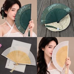Quạt Xếp Cổ Trang Cầm Tay Hoa Văn Thanh Lịch, Quạt Gấp Phong Cách Trung Hoa, Quạt Múa Chụp Ảnh 33x18cm 1
