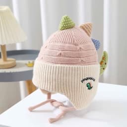 Khủng Long Dễ Thương Trẻ Em Mũ Dệt Kim Mùa Đông Dày Ấm Áp Bé Trai Bé Gái Mũ Bảo Vệ Tai Ngoài Trời Chống Gió Trẻ Em Mũ Bò 4