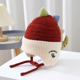 Khủng Long Dễ Thương Trẻ Em Mũ Dệt Kim Mùa Đông Dày Ấm Áp Bé Trai Bé Gái Mũ Bảo Vệ Tai Ngoài Trời Chống Gió Trẻ Em Mũ Bò 3