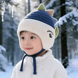Khủng Long Dễ Thương Trẻ Em Mũ Dệt Kim Mùa Đông Dày Ấm Áp Bé Trai Bé Gái Mũ Bảo Vệ Tai Ngoài Trời Chống Gió Trẻ Em Mũ Bò 9