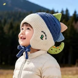 Khủng Long Dễ Thương Trẻ Em Mũ Dệt Kim Mùa Đông Dày Ấm Áp Bé Trai Bé Gái Mũ Bảo Vệ Tai Ngoài Trời Chống Gió Trẻ Em Mũ Bò 2