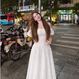 VÁY REN TRẮNG BẸT VAI DỰ TIỆC, váy ren trắng xoè xukadress 7