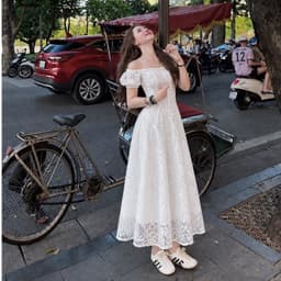 VÁY REN TRẮNG BẸT VAI DỰ TIỆC, váy ren trắng xoè xukadress 5