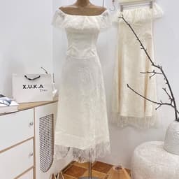 ĐẦM REN BẸT VAI KEM BÈO Xukadress, váy ren dáng dài 4