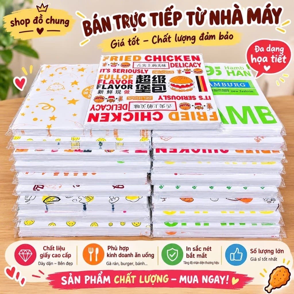 1000 Bộ Giấy Gói Burger - Sanwish - Cơm Cuộn Size 29x30cm Giấy Gói Bánh Mì/Giấy Nến Lót Hộp Bánh